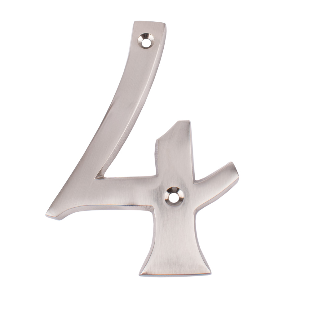 Dart Number 4 Door Numeral - Satin Nickel